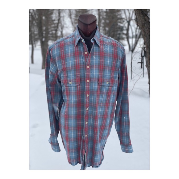 SOLD Polo Ralph Lauren Flannel Plaid Button Up Shirt XLT 100% Cotton Blue Red - Picture 5 of 8